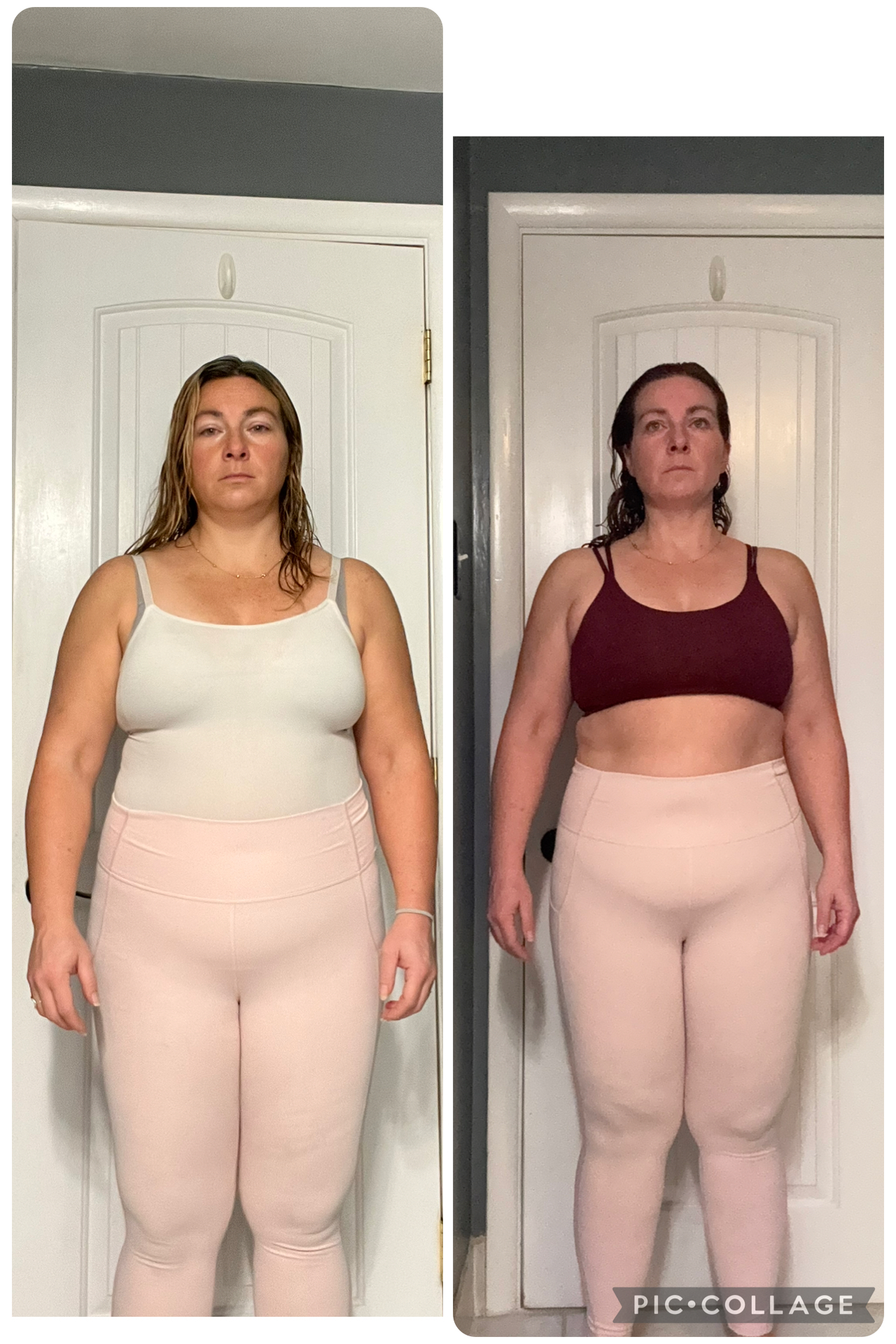Client's side-by-side progress check-in, January 2026 on the left and April 2026 on the right