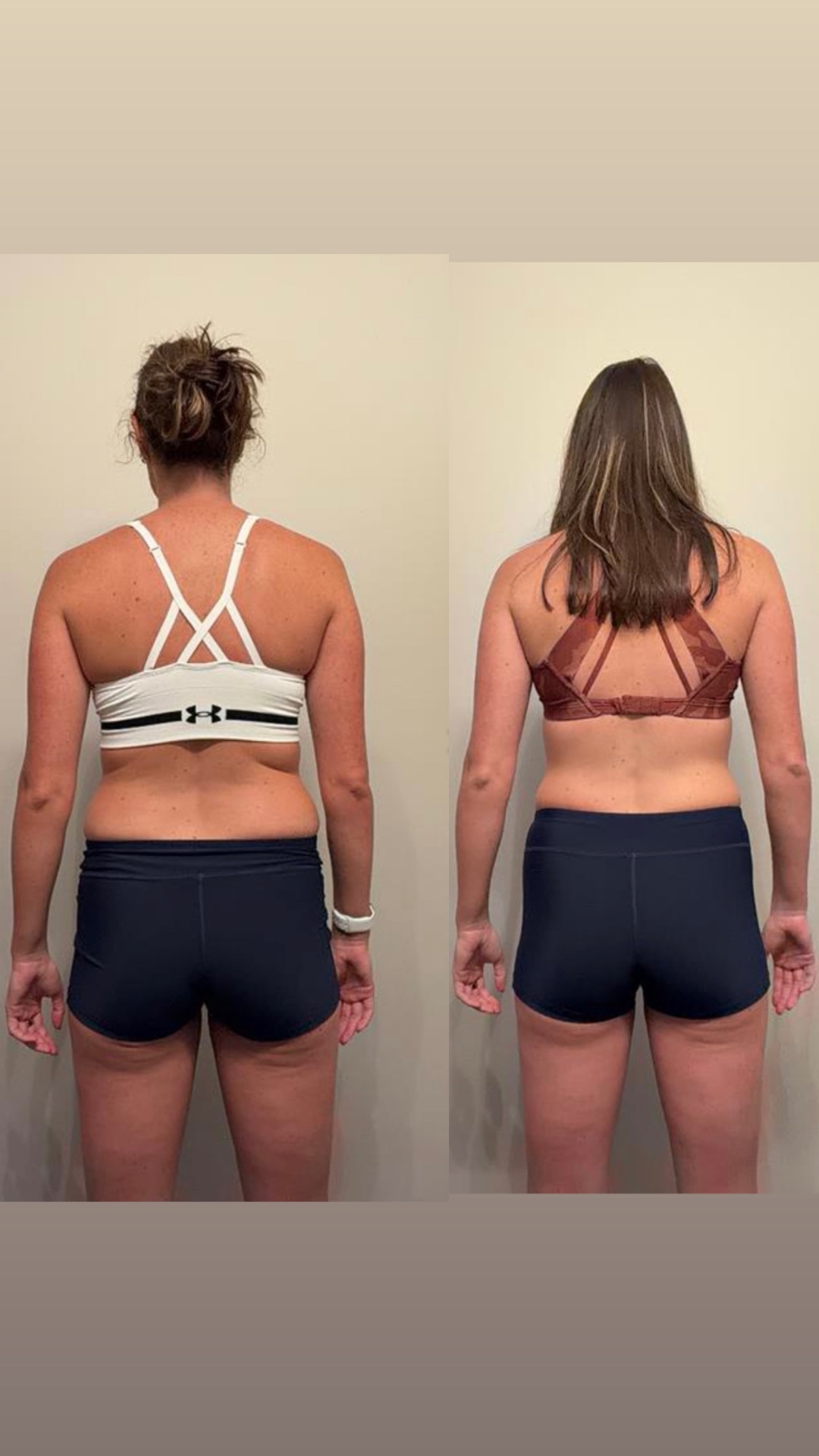 Side-by-side back check-in from the cycle-synced training plan, week one on the left and week three on the right